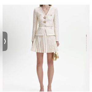 Self portrait cream metallic boucle mini jacket dress